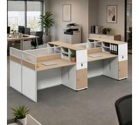 Fakednss Bureau avec Cloison Poste De Travail, Bureau Informatique avec Meuble De Rangement Et Gestion des Câbles, Bureau Modulaire pour Open Space Domicile Entreprise(D4 Person,L 150cm/59.1in)