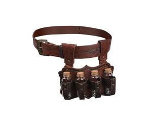 FakeFace Ceintures d'alchimie Médiévale en Faux Cuir avec Qutre Bouteilles de Potion d'alchimie Ceinture de Sorcier Gaufrée Accessoire de Costume Médiéval Viking pour Cosplay Halloween