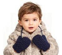FakeFace Moufles Bébé Tricotés Moufle Chaud Hiver avec Cordon Gants Epais Couleur Uni Gants Enfant Anti-Perdu pour Filles Garçons 0-3 Ans