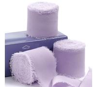 FAKILO Lot de 4 rouleaux de ruban en mousseline de soie avec bord effiloché, 3 rouleaux de 3,8 cm x 7 m pour invitations de mariage, bouquets de mariée, emballages cadeaux, loisirs créatifs