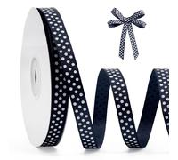 FAKILO Ruban à pois 10mm x 22m Bleu Marine et Blanc - Ruban satiné de haute qualité pour emballage cadeau, décoration de Noël, créations DIY, mariage, faire-part et décoration maison