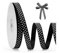 FAKILO Ruban à pois 10mm x 22m Noir et Blanc - Ruban satiné de haute qualité pour emballage cadeau, décoration de Noël, créations DIY, mariage, faire-part et décoration maison