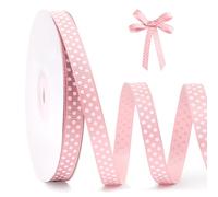 FAKILO Ruban à pois 10mm x 22m Rose et Blanc - Ruban satiné de haute qualité pour emballage cadeau, décoration de Noël, créations DIY, mariage, faire-part et décoration maison