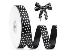 FAKILO Ruban à pois 15mm x 22m Noir et Blanc - Ruban satiné de haute qualité pour emballage cadeau, décoration de Noël, créations DIY, mariage, faire-part et décoration maison