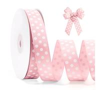 FAKILO Ruban à pois 20mm x 22m Rose et Blanc - Ruban satiné de haute qualité pour emballage cadeau, décoration de Noël, créations DIY, mariage, faire-part et décoration maison