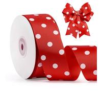 FAKILO Ruban à pois 38mm x 22m Rouge et Blanc - Ruban satiné de haute qualité pour emballage cadeau, décoration de Noël, créations DIY, mariage, faire-part et décoration maison