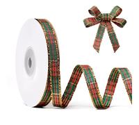 FAKILO Ruban de Noël Vichy 10 mm x 22 m, Motif Buffalo Plaid Or Rouge et Vert pour Créations de Noël, Décorations de Couronne et Sapin, Emballage Cadeau, Nœuds et Décoration de Fête