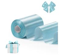 FAKILO Ruban de satin bleu clair vert 4 pouces x 6,7 m de ruban épais pour cérémonie de découpe de ruban d'inauguration d'entreprise, arc pour chaises de mariage, décoration de fête de Noël, festival
