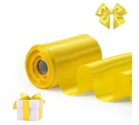 FAKILO Ruban de satin jaune 10 cm x 20 m - Ruban épais pour cérémonie de découpage de ruban d'inauguration, mariage, chaises de fête, décoration de Noël et de festival