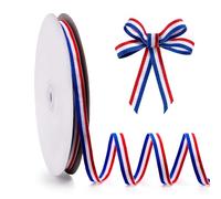 FAKILO Ruban gros-grain rayé rouge, blanc et bleu, 0,9 cm x 45,7 m, ruban patriotique rayé double face, pour artisanat américain, décorations de pom-pom girl, jour de l'indépendance, fête du président