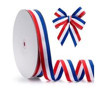 FAKILO Ruban gros-grain rayé rouge, blanc et bleu, 2,5 cm x 45,2 m, ruban patriotique rayé double face, pour artisanat américain, décorations de pom-pom girl, jour de l'indépendance, fête du président
