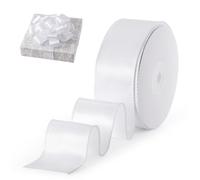 FAKILO Ruban satin avec des bords métalliques de 3,8 cm x 18 m, ruban blanc, idéal pour l'emballage de cadeaux, la décoration de Noël, les travaux manuels et les décorations de mariage