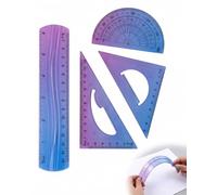 FAKZEP Kit de Règle Flexible 15cm Incassable, Set de Traçage 4 Pièces Violet | Équerre École et Rapporteur en Plastique Souple pour Écolier, Idéal pour Cartable et Bureau