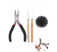 FAKZEP Kit Extensions Cheveux 3 Pièces avec Pince Extension Cheveux, Crochet Cheveux et 100 Micro Rings Noirs | Outil Professionnel de Pose et Retrait Facile sans Abîmer
