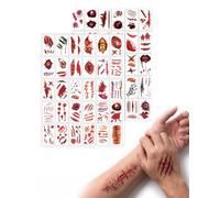 FAKZEP Tatouage Cicatrices Halloween, 2 Lots de 60 Pièces (2 Modèles), Autocollants Visage Réalistes, Sûrs & Sans Résidu, Parfaits pour Zombies, Vampires & Carnaval