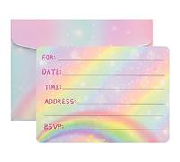 Falafoty Carte d'invitation de Fête Arc-en-ciel 12pcs Fournitures de Fête Avec Enveloppes pour Filles Garçons Anniversaire Baby Shower, Lettre d'invitation Carte d'invitation de Fête d'anniversaire