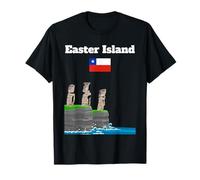 Falaise de mer Souvenir de l'île de Pâques avec Statue Moai Drapeau du Chili T-Shirt