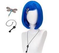 FALAMKA Perruques bleu clair avec frange pour femme - Perruque courte au carré - Pour cosplay, Halloween (bleu clair)