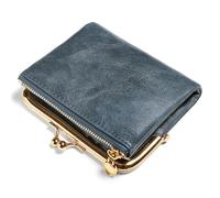 FALAN MULE Petit Portefeuille Compact pour Femme en Cuir véritable avec Fermeture éclair et Serrure à Baiser, Blocage RFID de Portefeuille en Cuir Bifold avec Plusieurs emplacements pour Cartes et