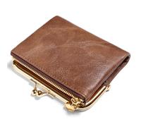 FALAN MULE Petit Portefeuille Compact pour Femme en Cuir véritable avec Fermeture éclair et Serrure à Baiser, Blocage RFID de Portefeuille en Cuir Bifold avec Plusieurs emplacements pour Cartes et