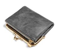 FALAN MULE Petit Portefeuille Compact pour Femme en Cuir véritable avec Fermeture éclair et Serrure à Baiser, Blocage RFID de Portefeuille en Cuir Bifold avec Plusieurs emplacements pour Cartes et