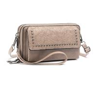 FALAN MULE Petit sac à bandoulière en cuir pour femme avec fermeture éclair autour de 2 sangles, kaki, Flml1914