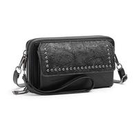 FALAN MULE Petit sac à bandoulière en cuir pour femme avec fermeture éclair autour de 2 sangles, noir, Flml1914
