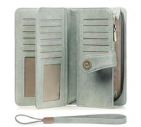 FALAN MULE Portefeuille pour femme en cuir véritable avec blocage RFID, grande capacité, portefeuille à trois volets pour femme, BH-Vert clair