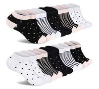 FALARY Chaussette Femme 35-38 Lot de 10 Paires Respirant Chaussettes Basses Courte Coton Soquette Femmes Filles avec des Rayeurs et des Points