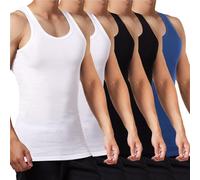 FALARY Débardeur Homme Lot de 5 Maillot de Corps 100% Coton Toutes Les Tailles et Les Couleurs Noir Blanc Bleu S