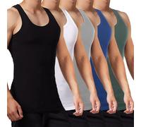 FALARY Débardeur Homme Lot de 5 Maillot de Corps 100% Coton Toutes Les Tailles et Les Couleurs Noir Blanc Gris Bleu Olive 5XL