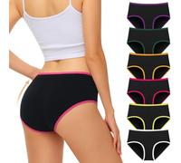 FALARY sous-vêtements Femme Coton Respirant Hipster Slips, sous-vêtements Confortables et Doux pour Femmes Culotte Slip Sport pour Femme Pack de 6（L/42 EU,Noir Coloré