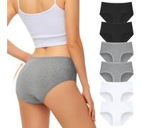 FALARY sous-vêtements Femme Coton Slips Culotte Taille Basse pour Femme Culotte Femme sous-vêtements Sport pour Femme Pack de 6（3XL/48 EU, Noir/Blanc/Gris）