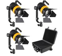 Falcon Eyes Bi-Color Mini LED Fresnel Set P-5AD-K3 - kit complet avec 3 lampes LED 50W, température de couleur réglable 3000K-5600K, CRI 97, valise de