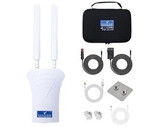 Falcon LTE 4G Combo Deluxe Antenne extérieure, INCL. routeur WLAN 150Mbit Mobile intégré et Pack d'accessoires pour Caravane I Camping-Car I Bus I Bateau I Van I Voiture I Camion