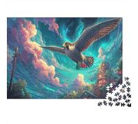 Falcon survole Aurora City Puzzle 1000 Pièces Éducatif, Faune Sauvage Défi Intellectuel, Cadeau Et Décoration Murale 52x38cm/1000pcs