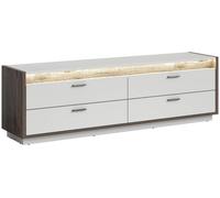 Falcona meuble TV 4 tiroirs avec éclairage LED gris clair.