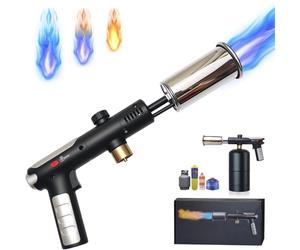 FALDAA Pistolet torche au propane avec double allumage et verrouillage de sécurité, flamme turbo de 1 800 °C, bouton de flamme maximale à une touche, briquet torche réglable robuste pour barbecue