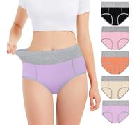 Falechay 5 Lot deCulottes Femme Taille Haute Coton Ventre Plat sous-vêtements Multicolore-2-M