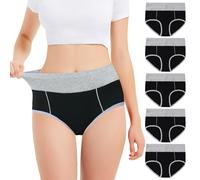 Falechay 5 Lot deCulottes Femme Taille Haute Coton Ventre Plat sous-vêtements Noir-L
