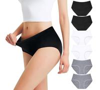 Falechay Culottes Femme Coton Taille Basses sous-vêtements Slips Noir Blanc Gris-XS Lot de 6