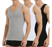 Falechay Débardeur Homme Lot de 3 Maillot de Corps 100% Coton Musculation Sport Maillot de Corps Noir Blanc Gris 3XL