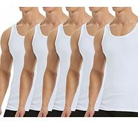 Falechay Débardeur Homme Lot de 5 Maillot de Corps 100% Coton Musculation Sport Maillot de Corps Blanc S