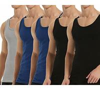 Falechay Débardeur Homme Lot de 5 Maillot de Corps 100% Coton Musculation Sport Maillot de Corps Noir Bleu Gris 3XL