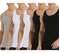 Falechay Débardeur Homme Lot de 5 Maillot de Corps 100% Coton Musculation Sport Maillot de Corps Noir Blanc Gris L