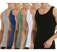 Falechay Débardeur Homme Lot de 5 Maillot de Corps 100% Coton Musculation Sport Maillot de Corps Noir Blanc Gris Bleu Vert S