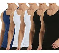 Falechay Débardeur Homme Lot de 5 Maillot de Corps 100% Coton Musculation Sport Maillot de Corps Noir Blanc Bleu L
