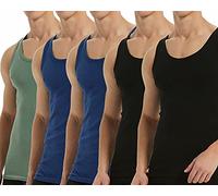 Falechay Débardeur Homme Lot de 5 Maillot de Corps 100% Coton Musculation Sport Maillot de Corps Noir Bleu Vert 5XL