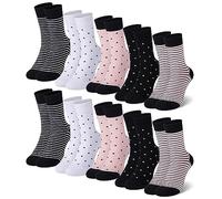 Falechay Lot de 10 Paires Chaussette Femme Coton Multicolores Parsemaient et Rayé pour Chaussettes,Multicolores-4,35-38