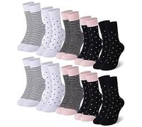 Falechay Lot de 10 Paires Chaussette Femme Coton Multicolores Parsemaient et Rayé pour Chaussettes,Multicolores-3,35-38